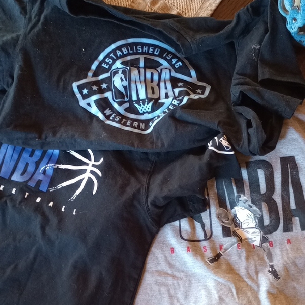 NBA Kids Short Sleeve Tees - 2. Black  1 Gray 1 Pair Black Shorts